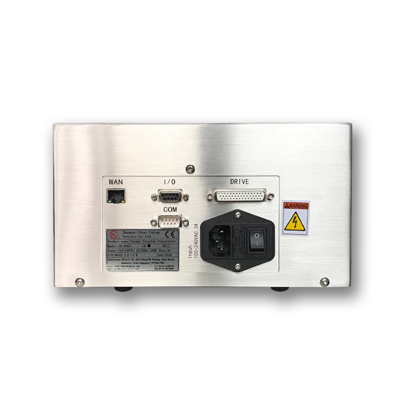 เครื่องพิมพ์ TTO (Thermal Transfer Overprinter) อัตโนมัติ Dikai D05S พร้อมหัวพิมพ์ขนาด 53 มม. และอายุการใช้งานยาวนานสำหรับการพิมพ์วันที่และบาร์โค้ด